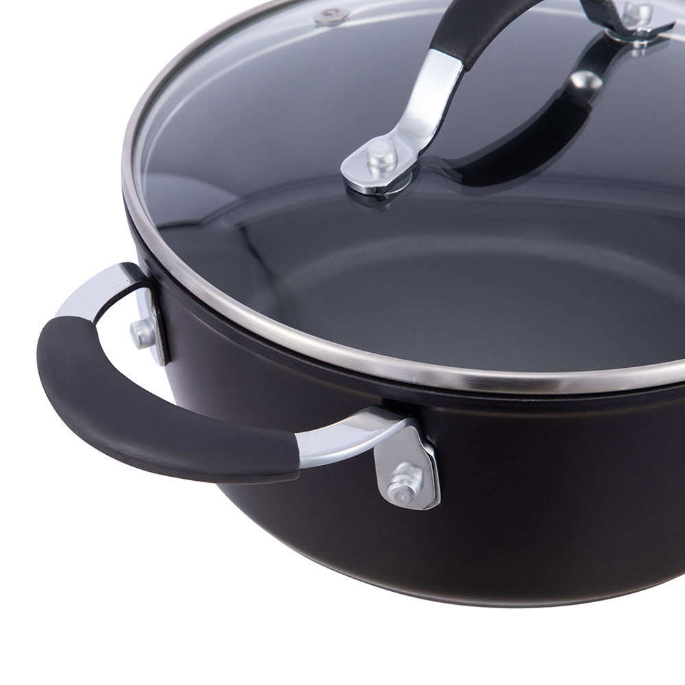 Marmites à soupe et à bouillon en aluminium noir sur mesure antiadhésives JY-BF29-2-2085